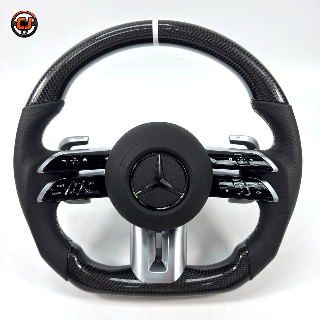 Mercedes W117 CLA 2013-2019 carbon fiber Dragonfly steering wheel front product view by CJ Mod Garage
