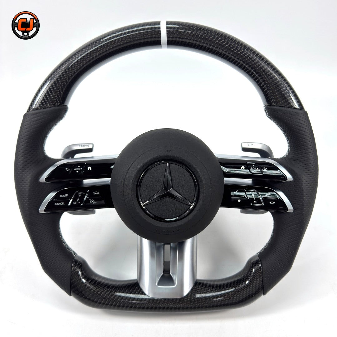 Mercedes W117 CLA 2013-2019 carbon fiber Dragonfly steering wheel front product view by CJ Mod Garage