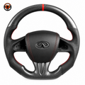 Infiniti Q50 carbon fiber steering wheel with premium leather airbag cover red stitching sport grip design and custom performance styling by CJ Mod Garage