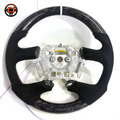 Ford Falcon FG XR XR6 XR8 flat-bottom steering wheel in forged carbon fiber and black Alcantara on white background by CJ Mod Garage
