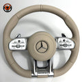 Mercedes AMG premium leather steering wheel with multifunction controls and paddle shifters for W117 W176 W177 W203 W204 W205 C200 C300 by CJ Mod Garage