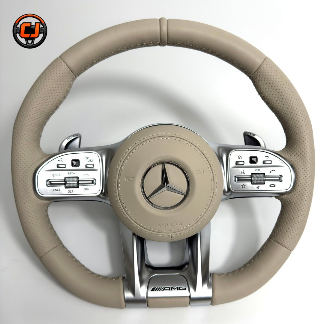 Mercedes AMG premium leather steering wheel with multifunction controls and paddle shifters for W117 W176 W177 W203 W204 W205 C200 C300 by CJ Mod Garage