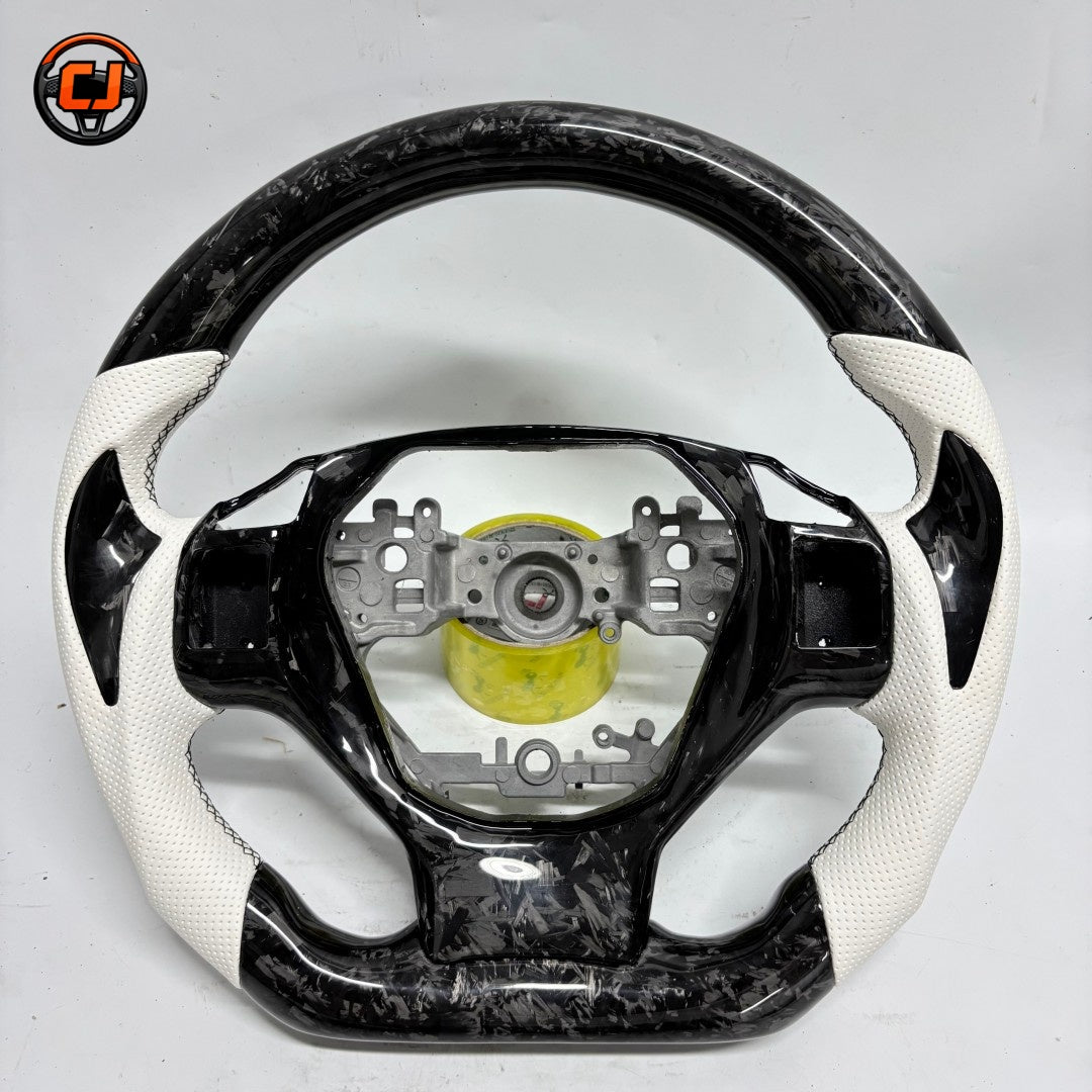 Handcrafted Lexus Steering Wheel With Forged Carbon Pattern White Perforated Leather Ergonomic Shape And OEM Style Fitment For Lexus IS 2014 2020 RC 2015 2020 GS 2013 2020 NX 2015 2021 CT 2014 2022 CJ Mod Garage