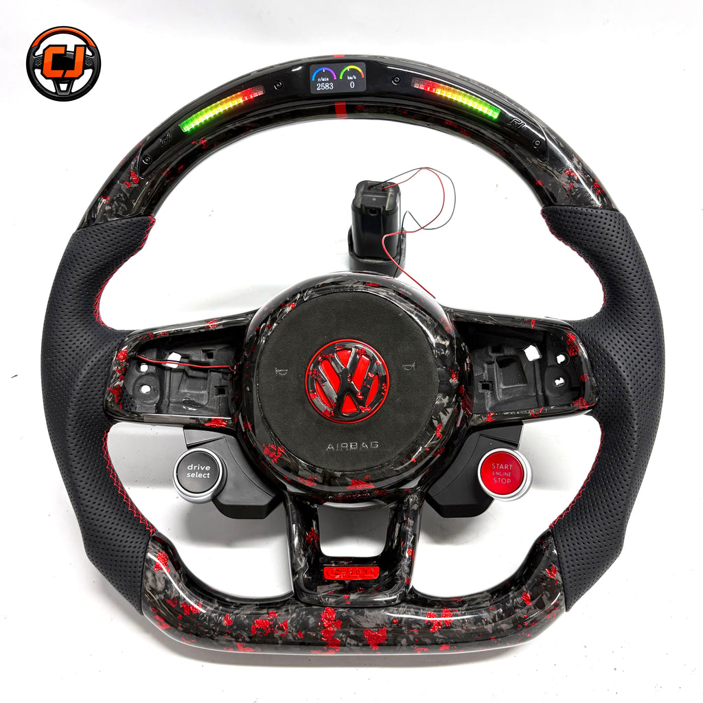 Volkswagen Golf GTI Mk7 2013 to 2020 red forged carbon LED wheel with start stop controls CJ Mod Garage