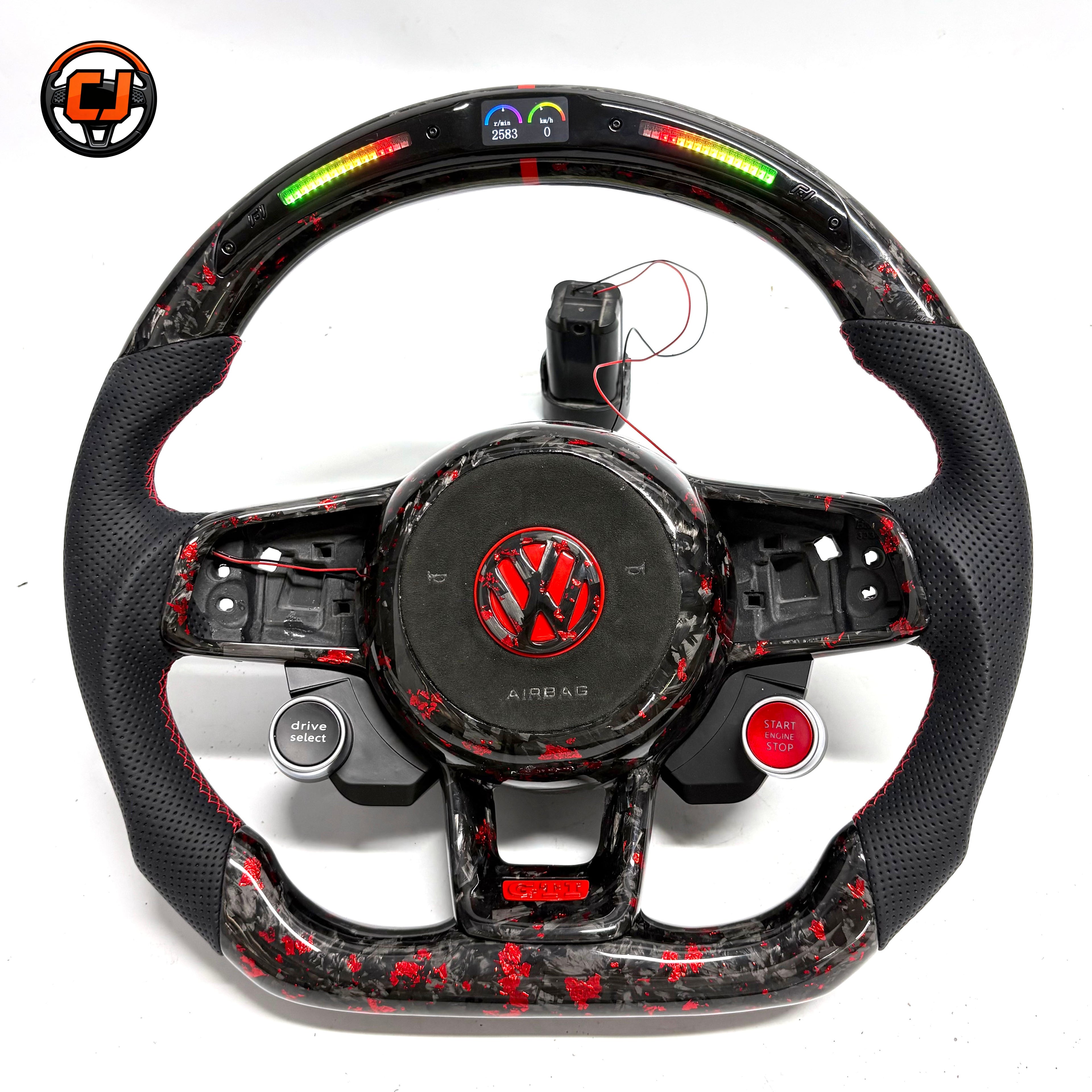 Volkswagen Golf GTI Mk7 2013 to 2020 red forged carbon LED wheel with start stop controls CJ Mod Garage
