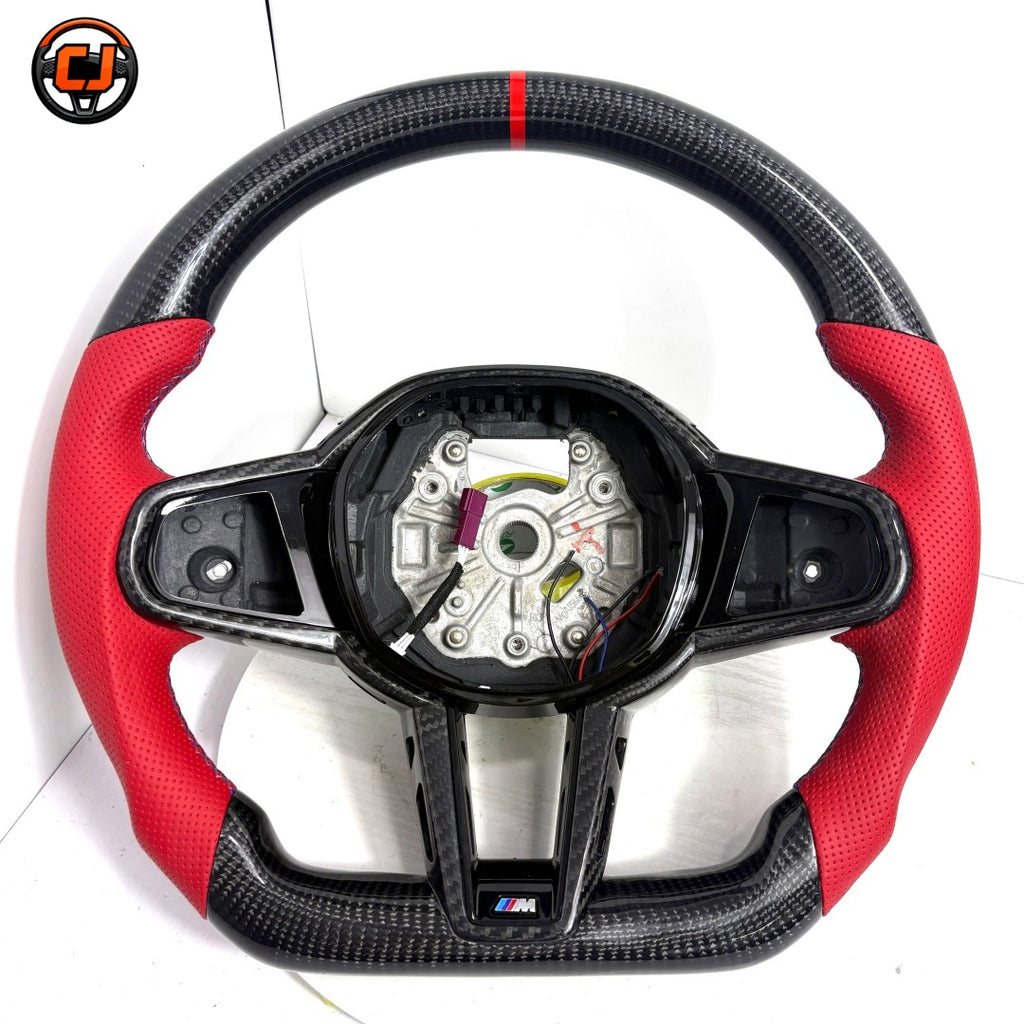 BMW M3 G80 2021-2025 carbon fiber steering wheel shell with perforated leather grips by CJ Mod Garage