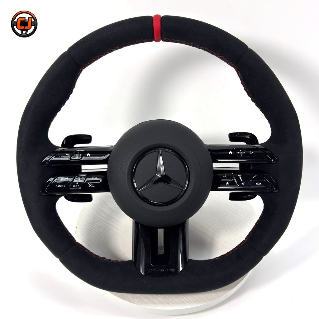 Mercedes W213 E-Class 2016-2023 Alcantara AMG steering wheel with red 12 o clock stripe by CJ Mod Garage