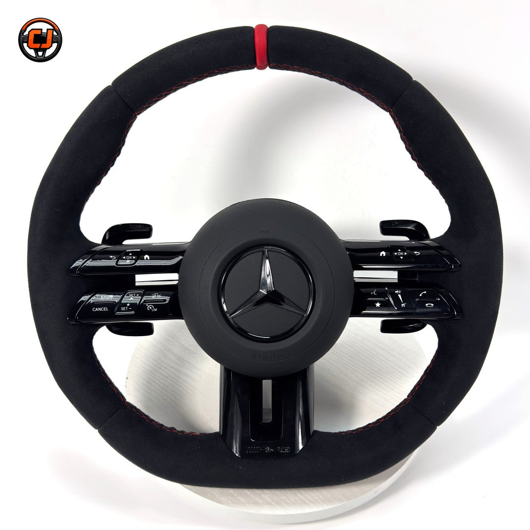 Mercedes W213 E-Class 2016-2023 Alcantara AMG steering wheel with red 12 o clock stripe by CJ Mod Garage