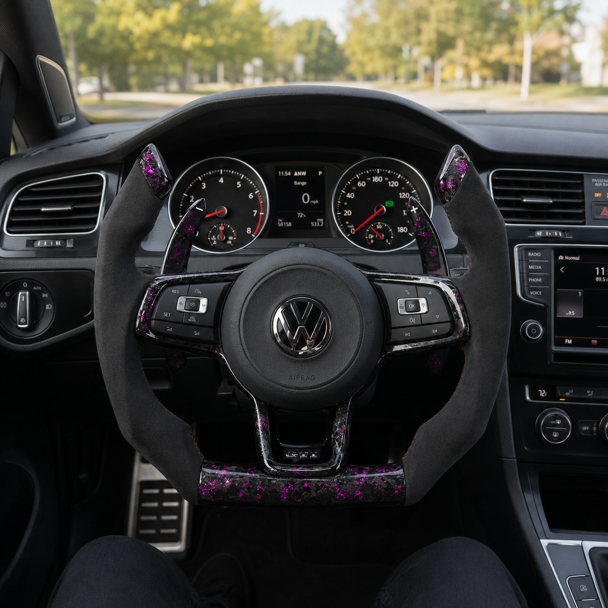 Volkswagen Golf GTI Mk7 2013 to 2020 aircraft style pink forged carbon wheel in cockpit CJ Mod Garage