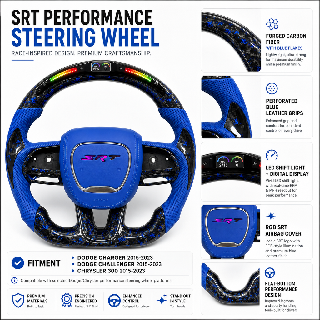 For Dodge Charger, Challenger, Hellcat Charger, Durango SRT, RT GT 2015-2023 Carbon Fiber Steering Wheel - CJ Mod Garage 21