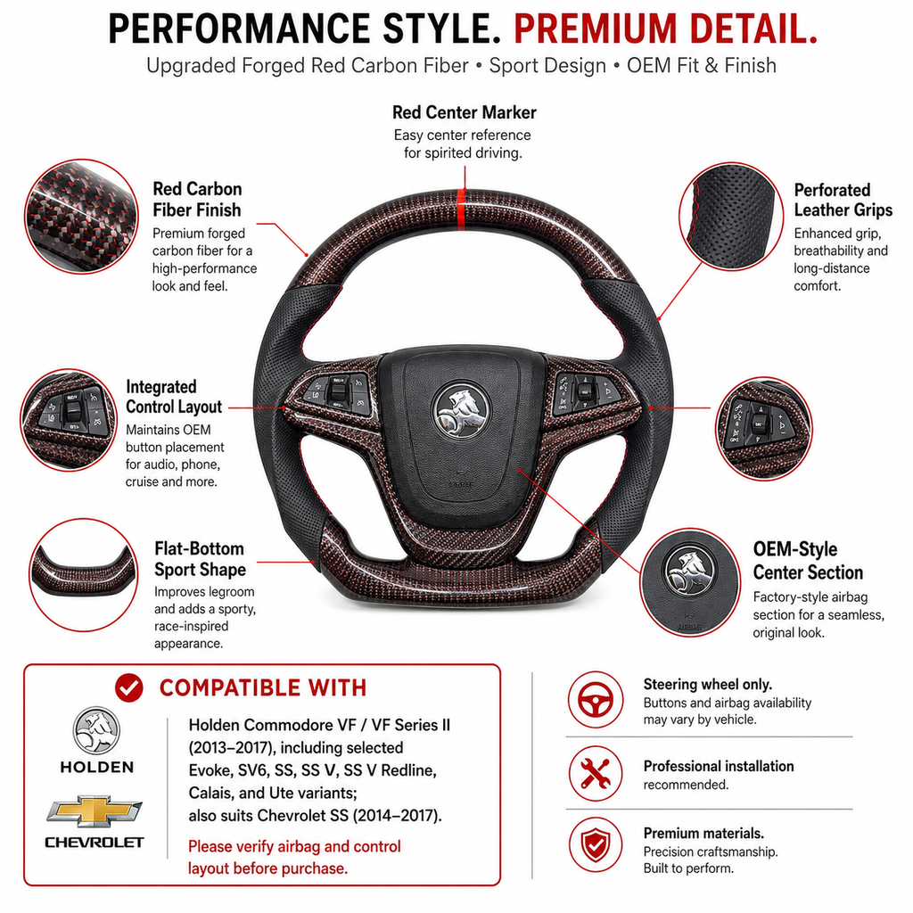 FOR Holden VF HSV CHEVY SS SSV SV6 2013-2017 Carbon Fiber Steering Wheel - CJ Mod Garage 17