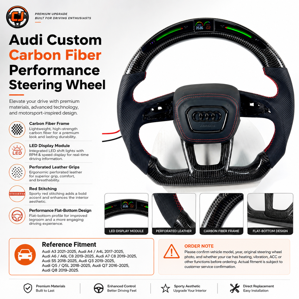Audi carbon fiber LED steering wheel installed in car interior
