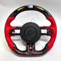 FOR Ford Mustang S550/GT 2015-2023 Carbon Fiber Steering Wheel - Red Forged Carbon Fiber & Red Perforated Leather & Airbag Cover - CJ Mod Garage