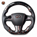 Infiniti Q50 custom forged carbon fiber steering wheel with red flake finish leather airbag cover sporty D shape design by CJ Mod Garage