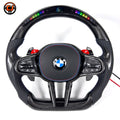 BMW G/F Series 2016-2025 LED carbon fiber steering wheel front view with paddle shifters by CJ Mod Garage