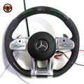 Mercedes AMG custom carbon fiber steering wheel with black perforated leather and LED racing display for W117 W176 W177 W203 W204 W205 C200 C300 by CJ Mod Garage
