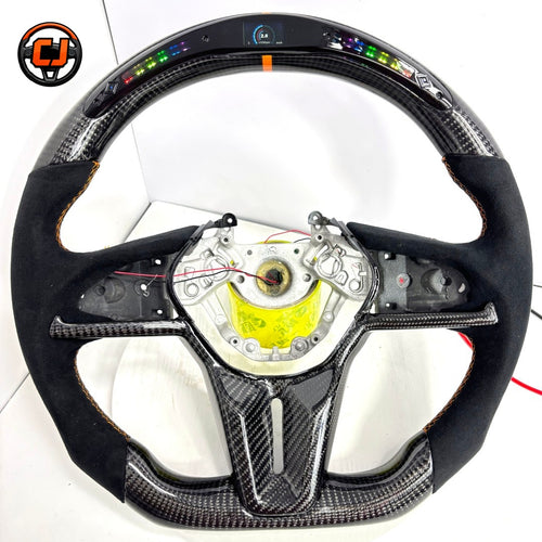 Nissan GT R R35 custom racing steering wheel with carbon fiber construction integrated LED shift indicator Alcantara leather grip by CJ Mod Garage