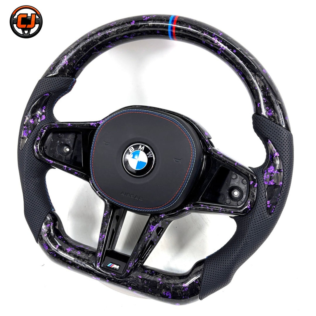 BMW G/F Series 2016-2025 purple forged carbon steering wheel with perforated grips by CJ Mod Garage