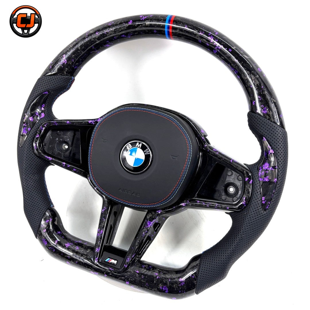 BMW G/F Series 2016-2025 purple forged carbon steering wheel with perforated grips by CJ Mod Garage