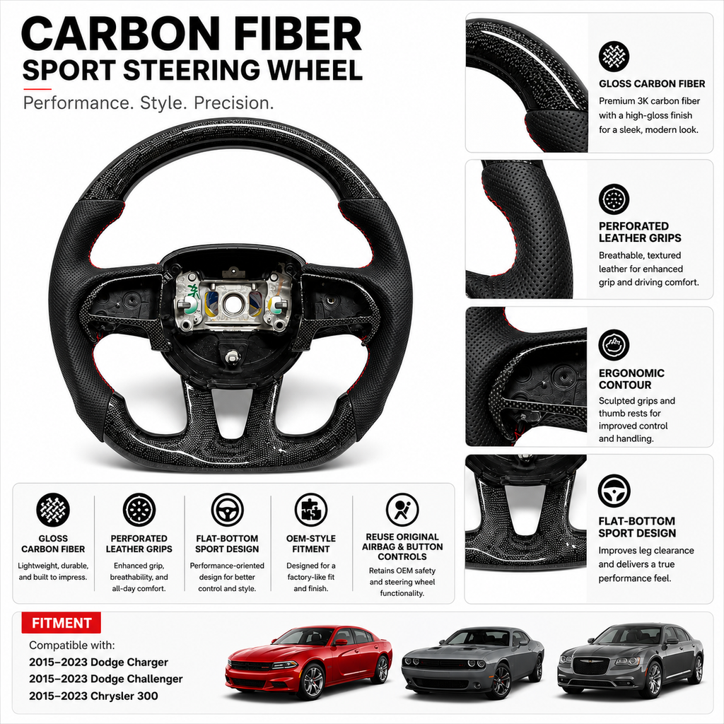 For Dodge Charger Challenger Hellcat Charger Durango SRT RT GT 2015-2023 Carbon Fiber Steering Wheel - CJ Mod Garage 34