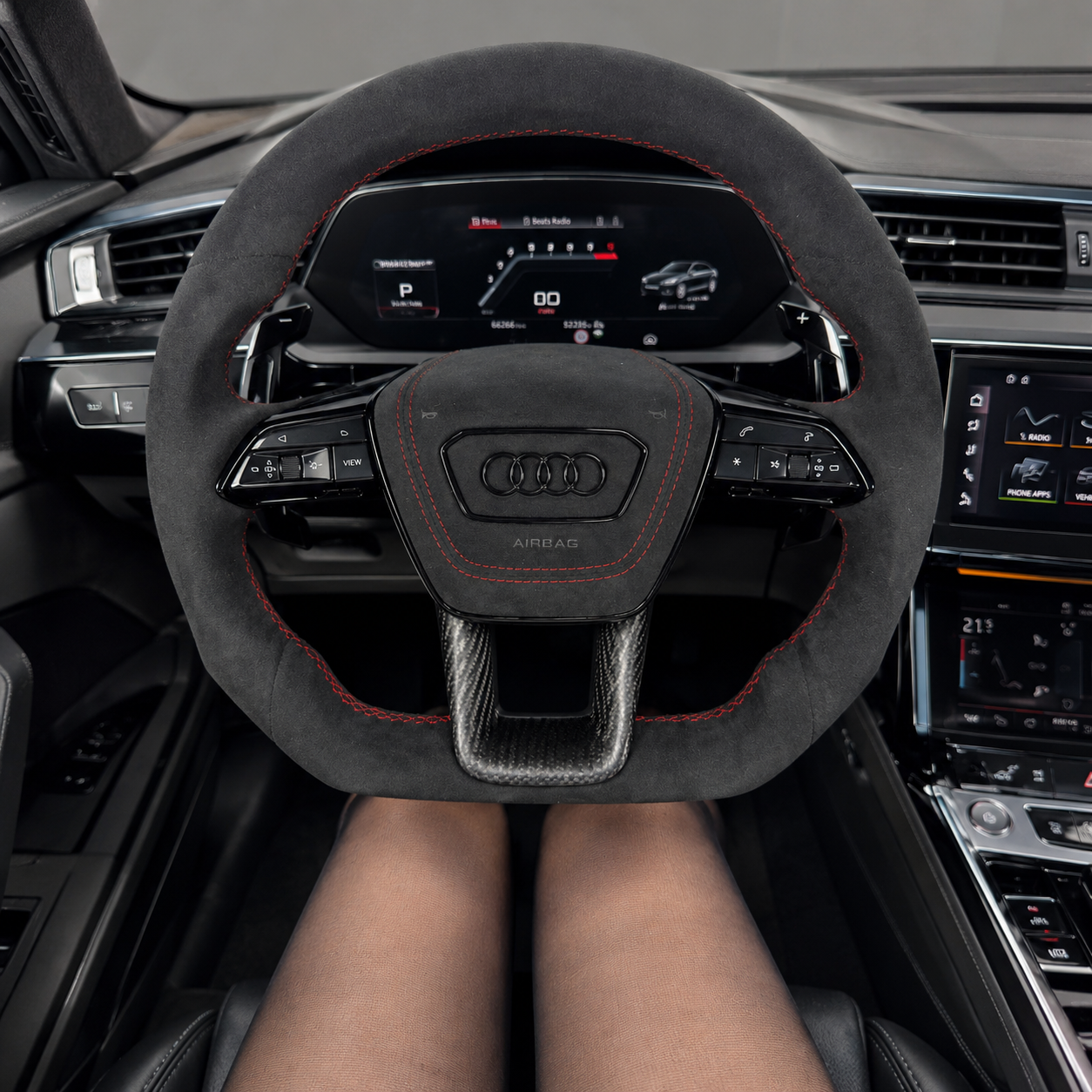 Audi Alcantara steering wheel installed in car interior - driver perspective