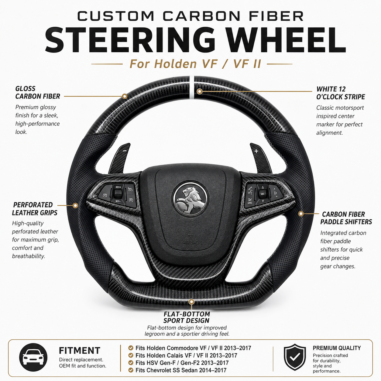 FOR Holden VF HSV CHEVY SS SSV SV6 2013-2017 Carbon Fiber Steering Wheel - CJ Mod Garage 25