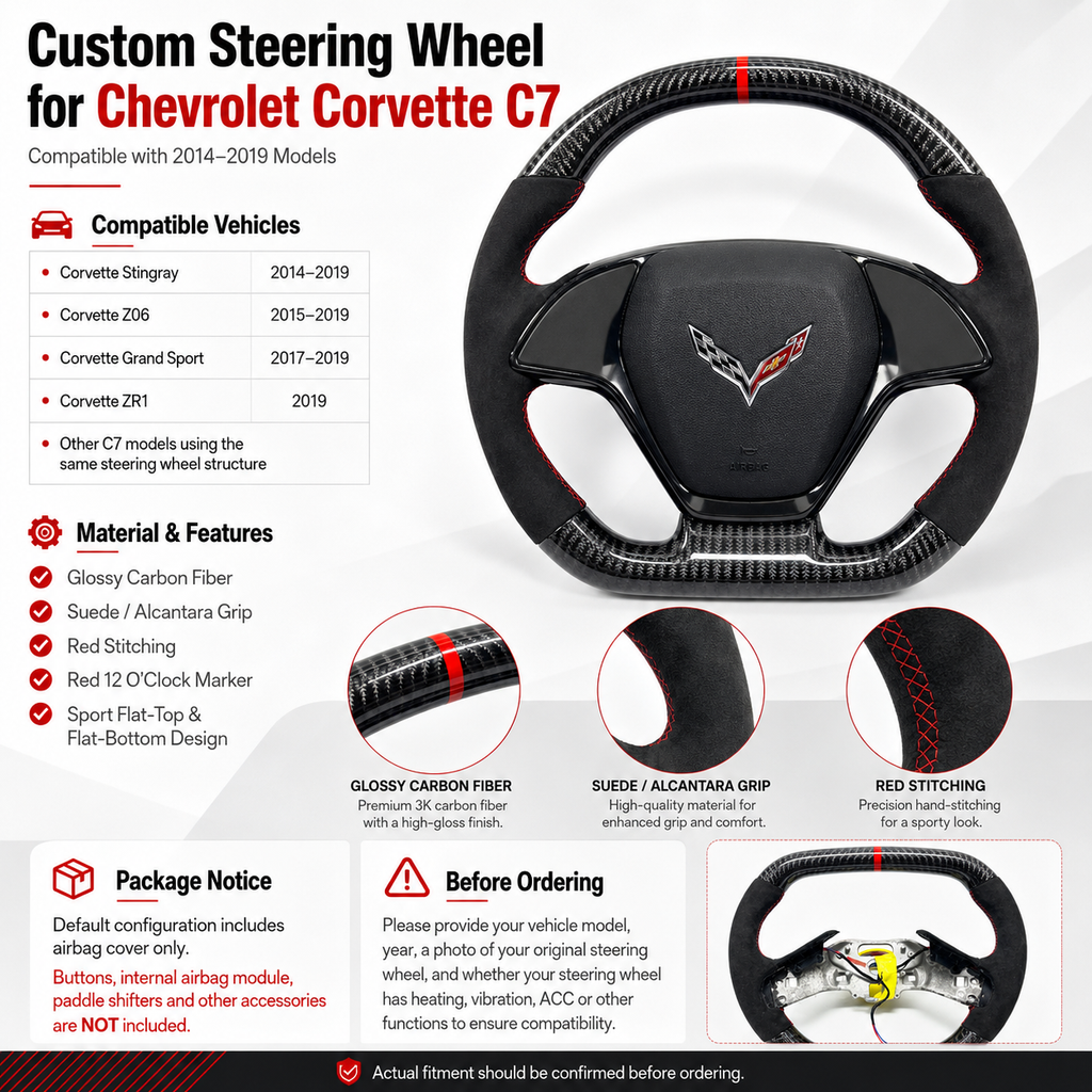 Chevrolet Corvette C7 custom steering wheel product detail image for twenty fourteen to twenty nineteen models