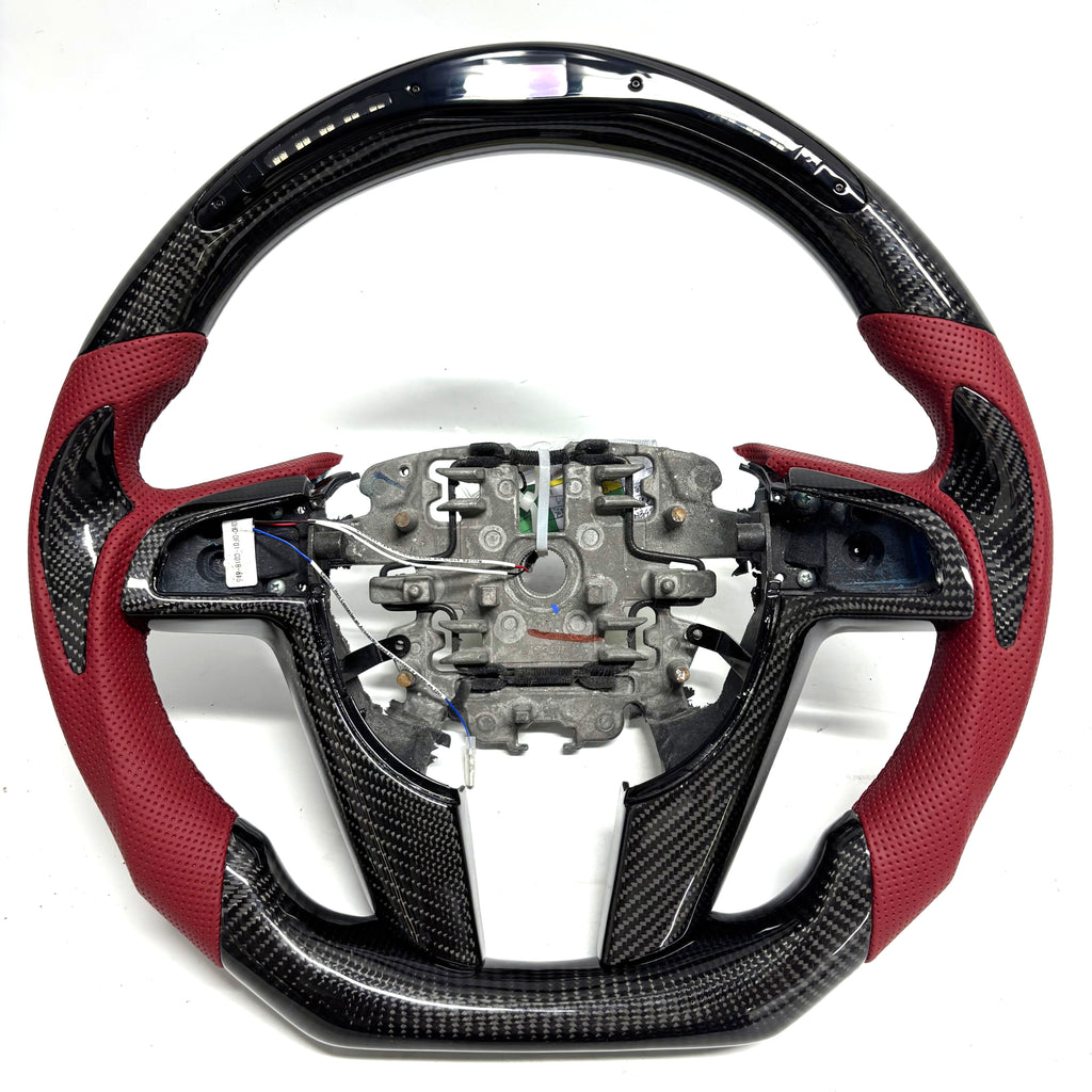 FOR Holden VE/Pontiac G8 Steering Wheel - Black Carbon Fiber & Bordeaux Red Perforated Leather & LED - CJ Mod Garage