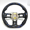 FOR Ford Mustang S550/GT 2015-2023 Carbon Fiber Steering Wheel - Blue Forged Carbon Fiber & Black Perforated Leather - CJ Mod Garage &