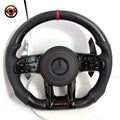 Mercedes AMG performance steering wheel with black leather grips red stitching carbon fiber frame for W117 W176 W177 W203 W204 W205 W211 W212 W213 CJ Mod Garage