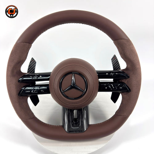 Mercedes W212 E-Class 2009-2016 brown leather Alcantara Dragonfly steering wheel by CJ Mod Garage