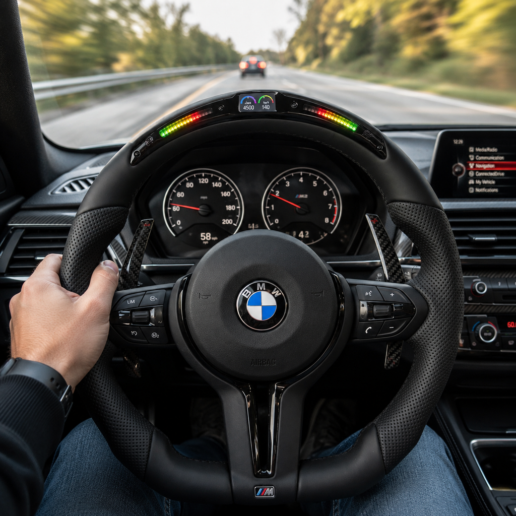 For BMW F10 F11 F15 F18 F20 F23 F25 F30 F32 F35 F40 F80 E84 E87 E90 E92 E93 2005-2019 Nappa Leather/Alcantara Steering Wheel - CJ Mod Garage 3