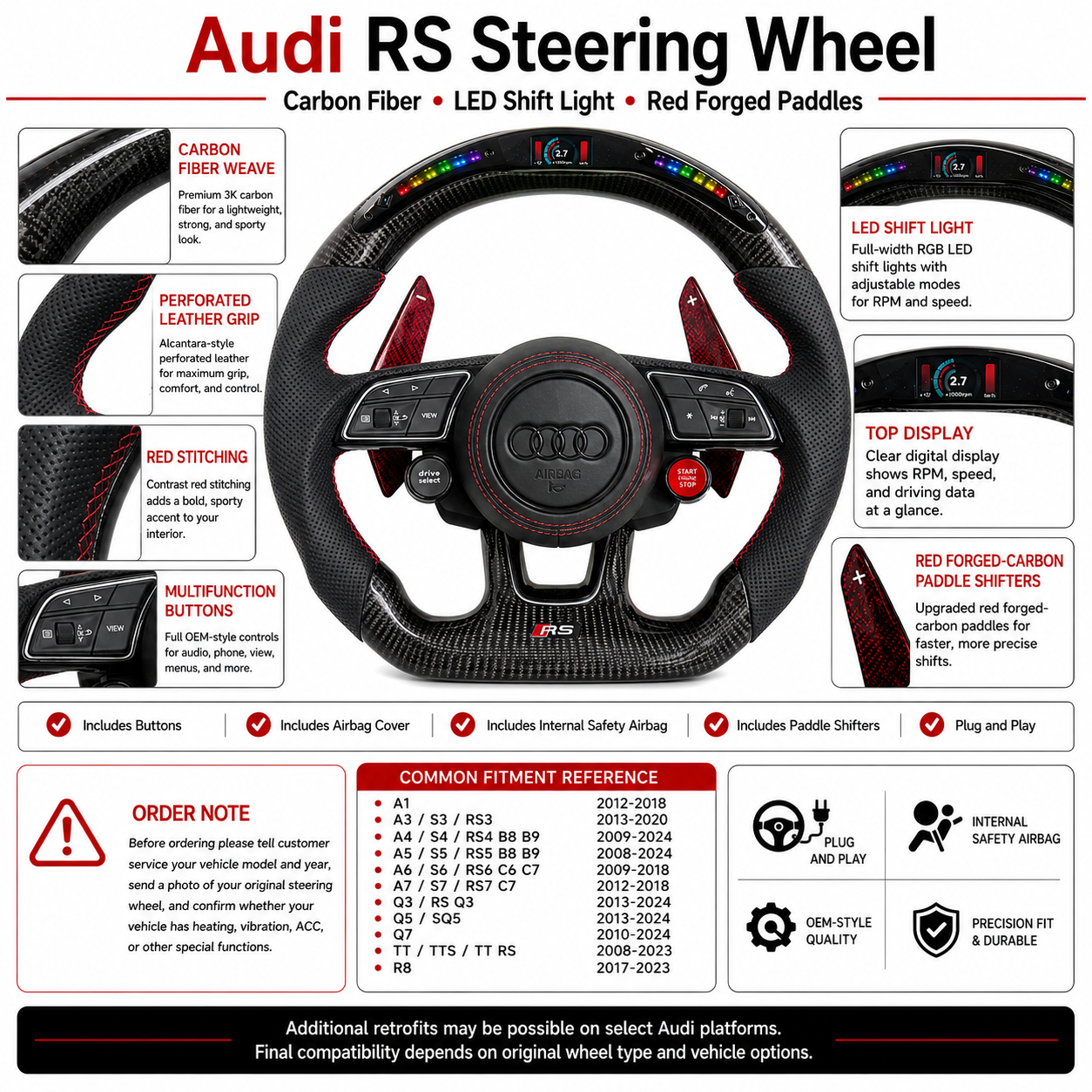 Carbon Fiber Audi Steering Wheel for A1 A3 A4 A5 A6 A7 C6 C7 S3 S4 S5 S7 Q3 Q5 Q7 SQ5 RS RS3 RS5 RS6 B8 B9 8P 8V R8 TT -CJ Mod Garage 41