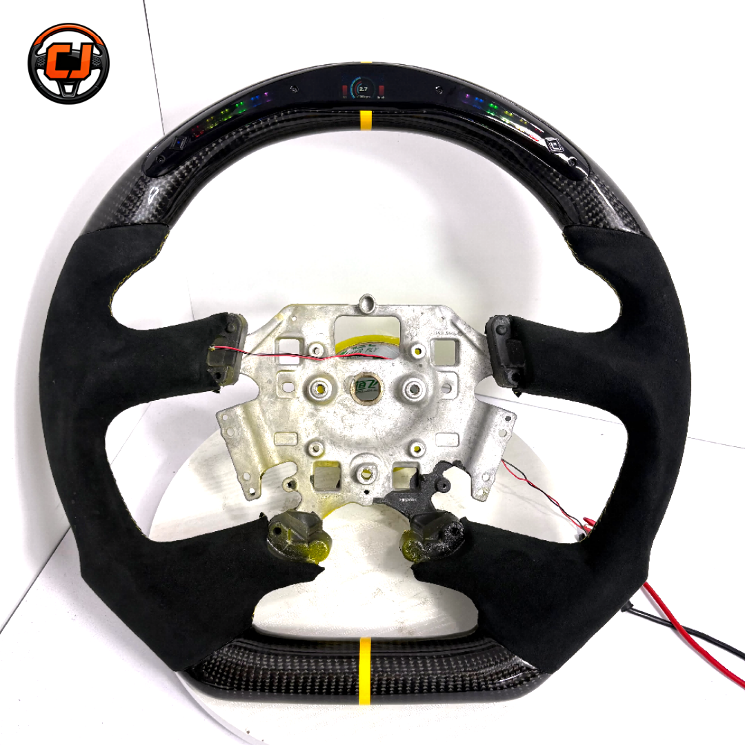 Ford Falcon FG FG MkII FG X steering wheel SEO graphic with carbon fiber, Alcantara, LED display and yellow stripe by CJ Mod Garage