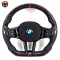 BMW 7 Series G11 G12 2016-2022 red forged carbon steering wheel front view with airbag cover by CJ Mod Garage
