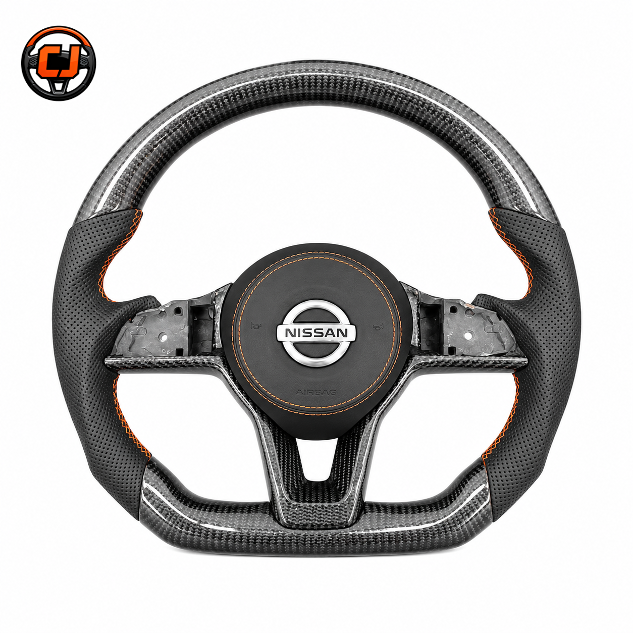 Nissan Sylphy Sentra custom steering wheel crafted with real carbon fiber flat bottom design and sport leather grip by CJ Mod Garage