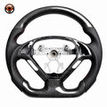 Infiniti G37 carbon fiber steering wheel frame with perforated leather grips glossy carbon finish and OEM button layout by CJ Mod Garage