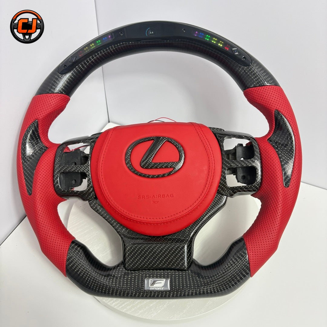 Hand Built Lexus F Sport Carbon Fiber Steering Wheel With Red Perforated Leather Included Airbag Cover And Racing Inspired Shape For Lexus IS 2014 2020 RC 2015 2020 GS 2013 2020 NX 2015 2021 CT 2014 2022 CJ Mod Garage