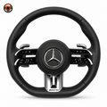 Mercedes W205 C-Class 2015-2021 black leather AMG steering wheel with perforated grips by CJ Mod Garage