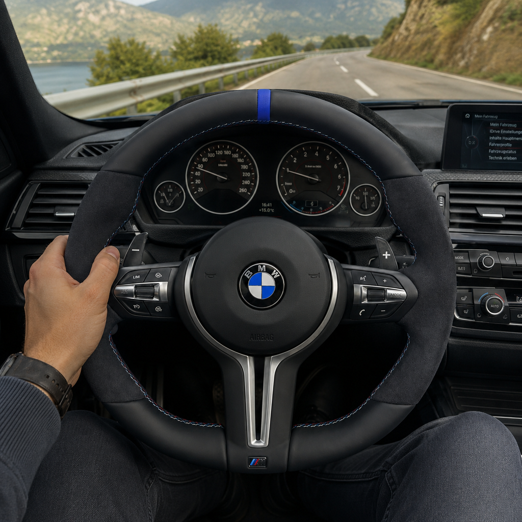 For BMW F10 F11 F15 F18 F20 F23 F25 F30 F32 F35 F40 F80 E84 E87 E90 E92 E93 2005-2019 Nappa Leather/Alcantara Steering Wheel - CJ Mod Garage 7