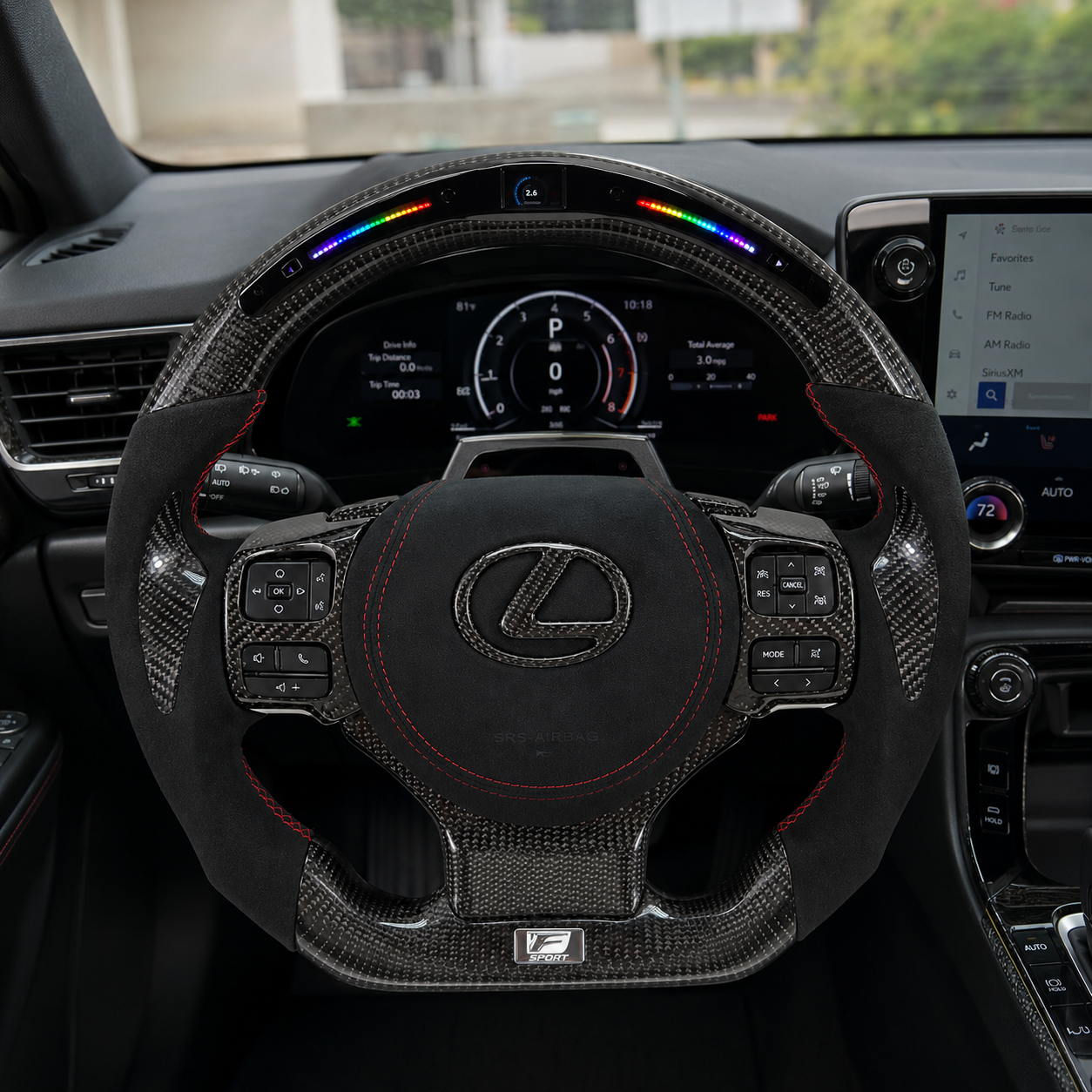 Lexus F Sport Steering Wheel With LED Shift Lights Carbon Fiber Frame Black Alcantara Grip And Red Stitching Installed For Lexus IS 2014 2020 RC 2015 2020 GS 2013 2020 NX 2015 2021 CT 2014 2022 CJ Mod Garage