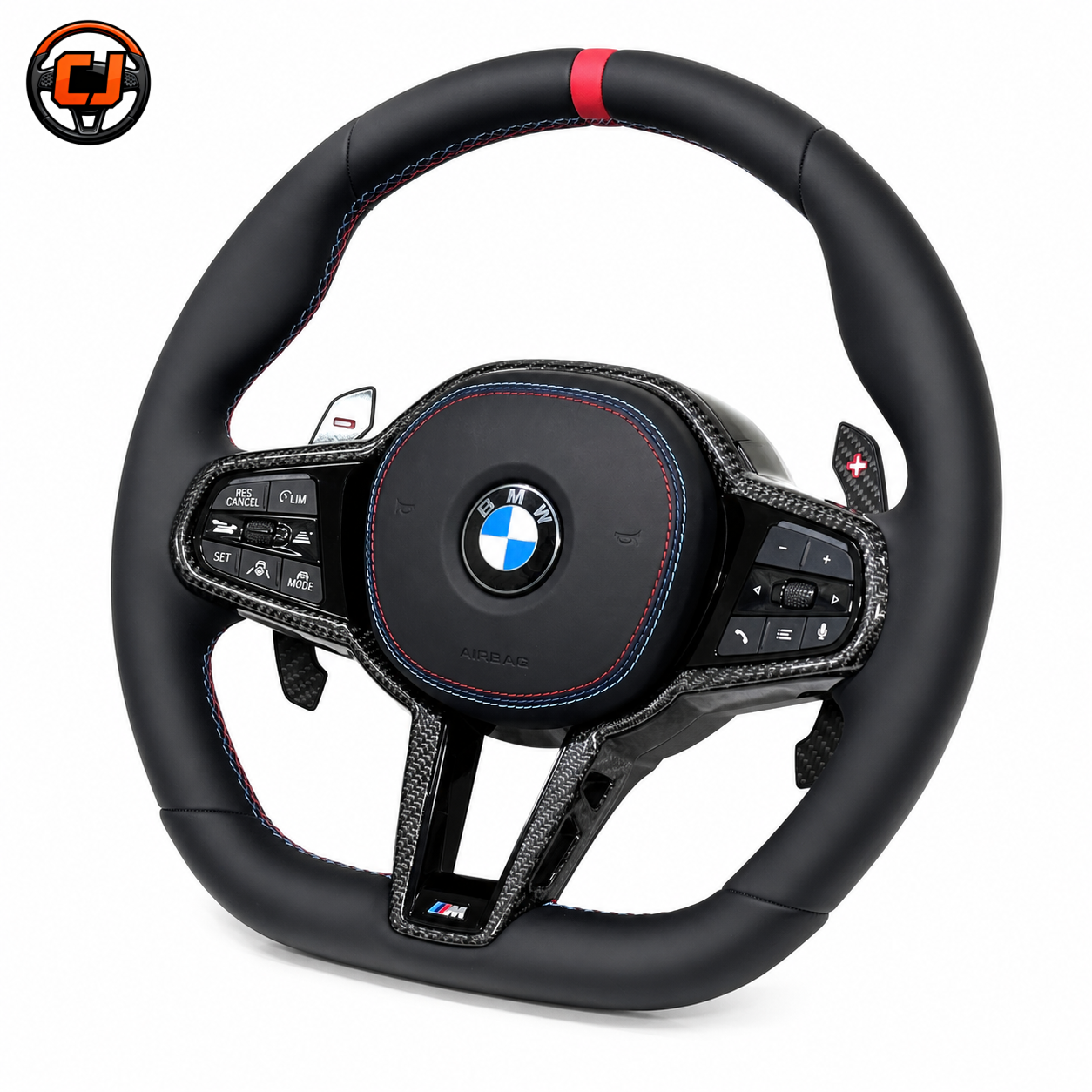 BMW G/F Series 2016-2025 smooth leather carbon fiber steering wheel with red stripe by CJ Mod Garage