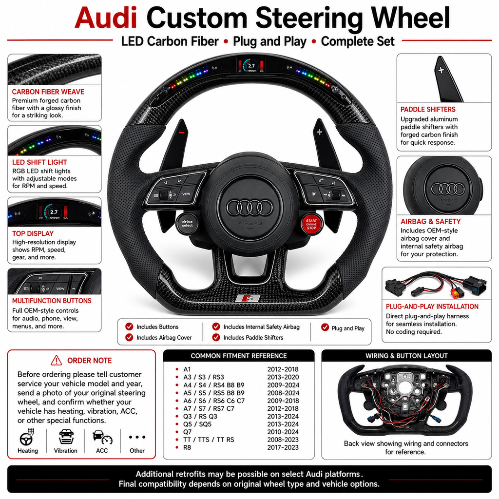 Carbon Fiber Audi Steering Wheel for A1 A3 A4 A5 A6 A7 C6 C7 S3 S4 S5 S7 Q3 Q5 Q7 SQ5 RS RS3 RS5 RS6 B8 B9 8P 8V R8 TT -CJ Mod Garage 44