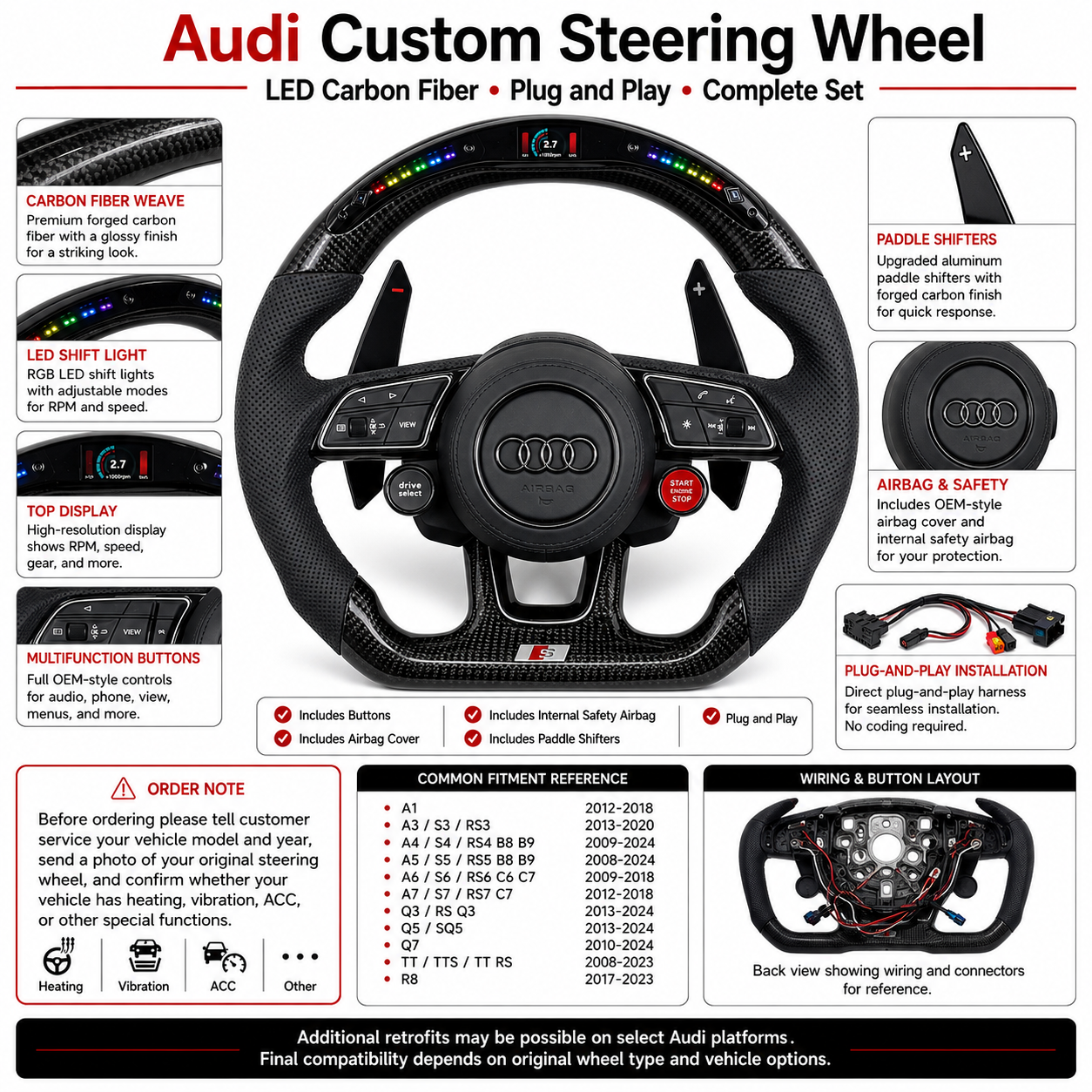 Carbon Fiber Audi Steering Wheel for A1 A3 A4 A5 A6 A7 C6 C7 S3 S4 S5 S7 Q3 Q5 Q7 SQ5 RS RS3 RS5 RS6 B8 B9 8P 8V R8 TT -CJ Mod Garage 44