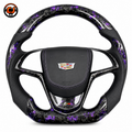 Cadillac ATS purple forged carbon perforated leather custom steering wheel front product view by CJ Mod Garage