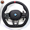 BMW M5 F90 2018-2023 smooth leather carbon fiber steering wheel front product display by CJ Mod Garage