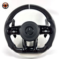 Mercedes AMG performance steering wheel with black leather side grips white accent stitching for W117 W176 W177 W203 W204 W205 W211 W212 W213 CJ Mod Garage
