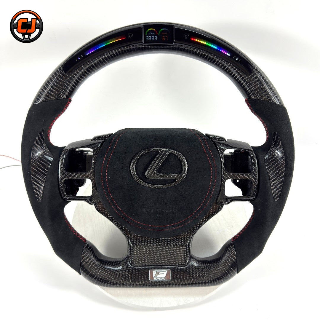 Handcrafted Lexus F Sport Carbon Fiber Steering Wheel With Black Alcantara Red Stitching Integrated Shift Lights And Airbag Cover For Lexus IS 2014 2020 RC 2015 2020 GS 2013 2020 NX 2015 2021 CT 2014 2022 CJ Mod Garage