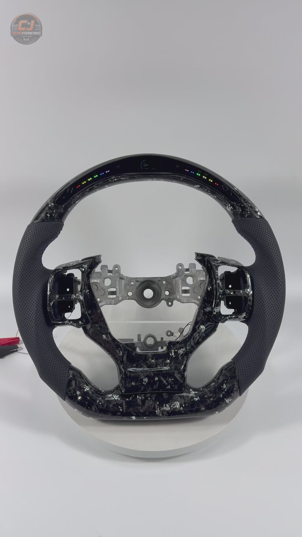 Lexus Forged Carbon Steering Wheel Video Presenting Multi Color LED Shift Indicators Deep Gloss Finish Perforated Leather Comfort Grip And Precision Craftsmanship For Lexus IS 2014 2020 RC 2015 2020 GS 2013 2020 NX 2015 2021 CT 2014 2022 CJ Mod Garage