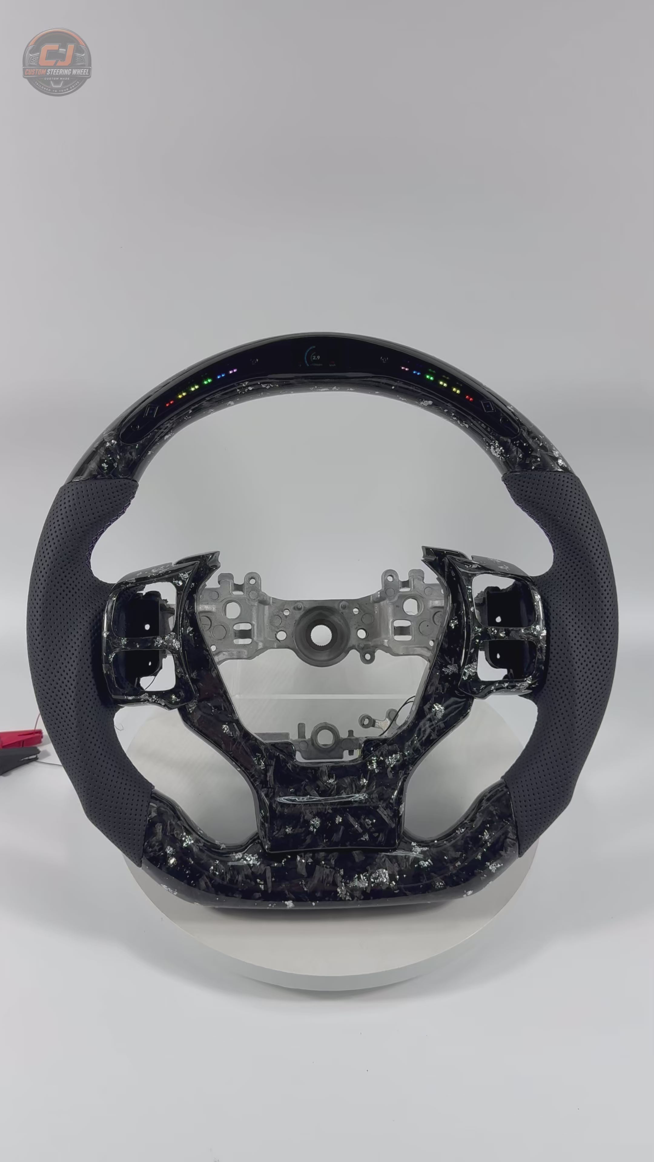 Lexus Forged Carbon Steering Wheel Video Presenting Multi Color LED Shift Indicators Deep Gloss Finish Perforated Leather Comfort Grip And Precision Craftsmanship For Lexus IS 2014 2020 RC 2015 2020 GS 2013 2020 NX 2015 2021 CT 2014 2022 CJ Mod Garage